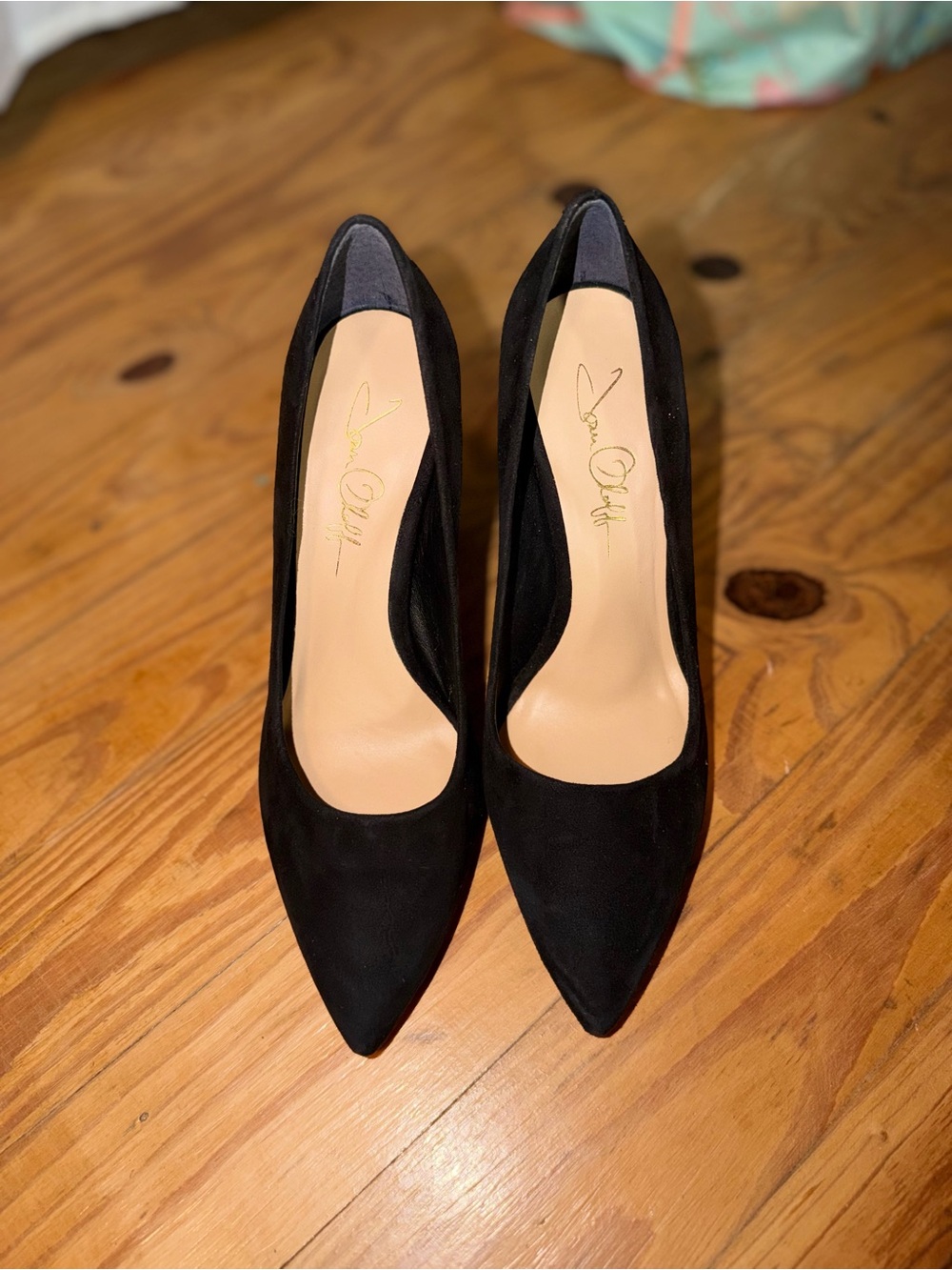 J. Renee Black Suede Pointed Toe Pumps Sequin Block Heel Women’s Size 7.5M